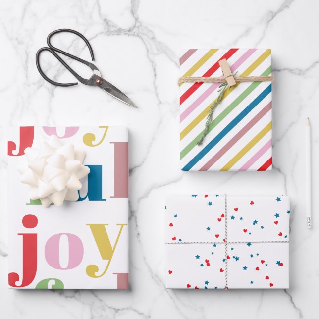 Modern Colorful Joyful Stripe Pattern Cute Holiday Geschenkpapier Set (Vorderseite)