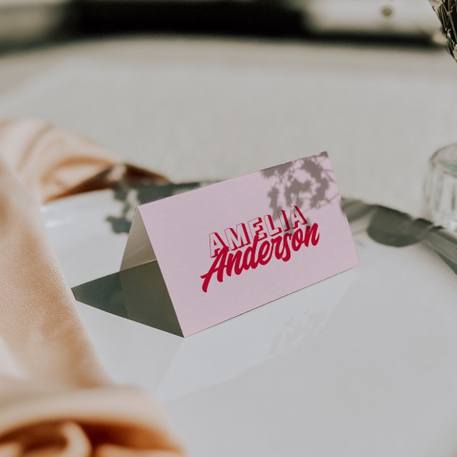 Modern Colorful Red Pink Retro Wedding Place Cards Tischnummer (Von Creator hochgeladen)