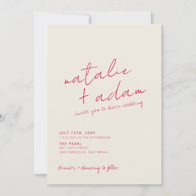 Modern Colorful Retro Fun Whimsical Script Wedding Einladung (Vorderseite)