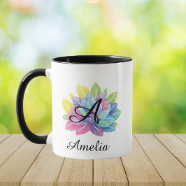 Modern colorful Y2K botanical monogram Tasse