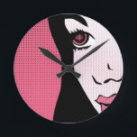 Modern Comic Book Pop Art of Woman's Face Runde Wanduhr<br><div class="desc">Modern Comic Book Pop Art of Woman's Face</div>