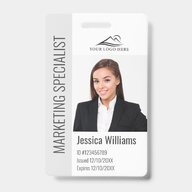 Modern Company Employee Photo Logo Name Gray ID Ausweis (Vorderseite)