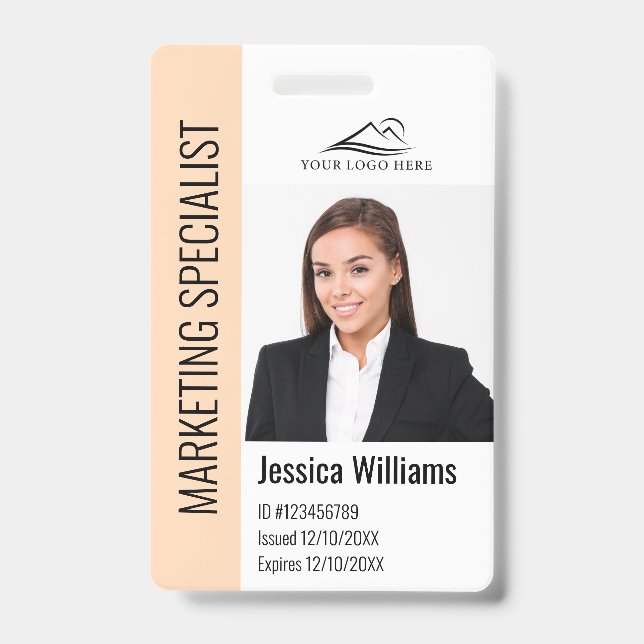 Modern Company Employee Photo Logo Name Peach ID Ausweis (Vorderseite)