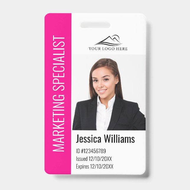Modern Company Employee Photo Logo Name Pink ID Ausweis (Vorderseite)