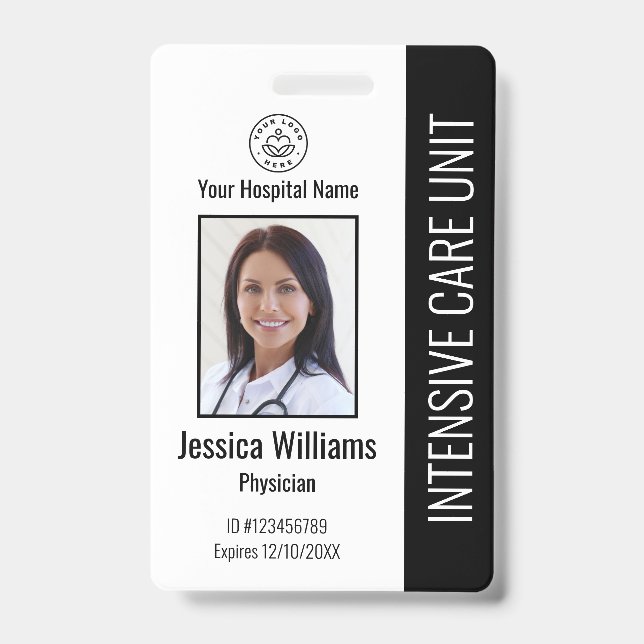 Modern Company Logo Foto Black Employee ID Ausweis (Vorderseite)