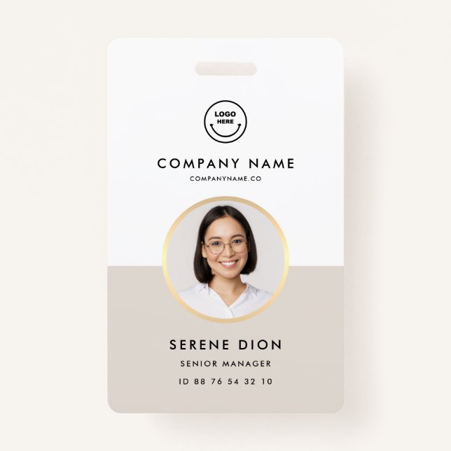 Modern Company Staff Employee ID White Sand Photo  Ausweis (Vorderseite)