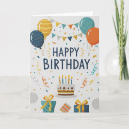 Modern Confetti & Balloons Happy Birthday Card Karte