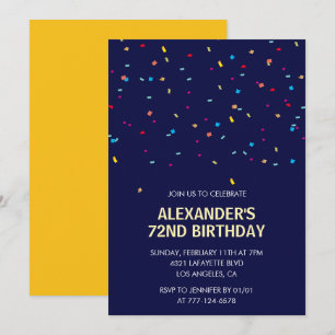 Modern Confetti Navy Blue Men 72. Geburtstag Einladung