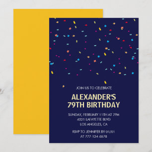 Modern Confetti Navy Blue Men 79. Geburtstag Einladung