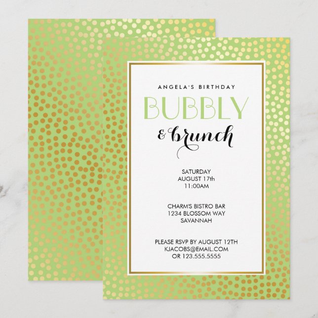 Modern Confetti Polka Dos Limon Gold Brunch Einladung (Vorne/Hinten)
