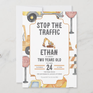 Modern Construction Birthday Invite Child Toddler  Einladung