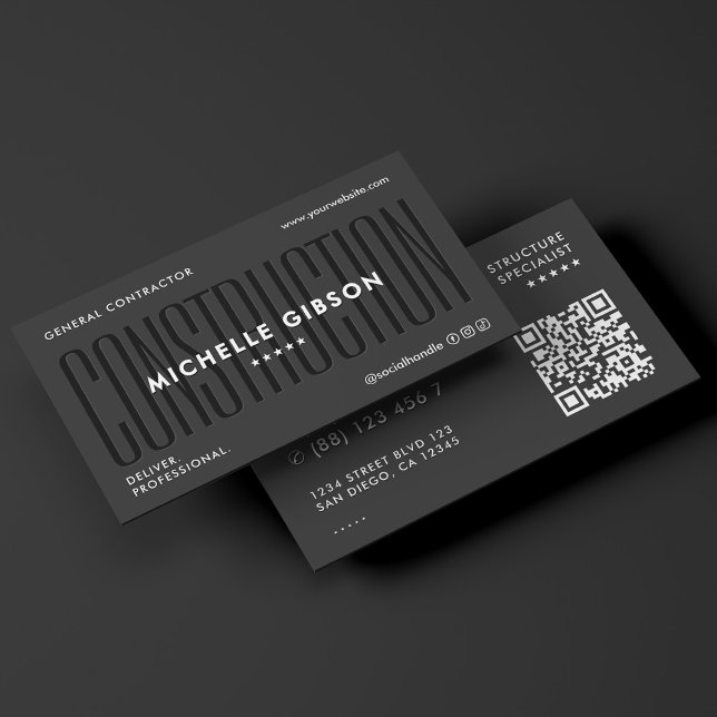 Modern Construction Contractor Engineer Black Visitenkarte (Modern Construction Contractor Engineer Black Business Card
)