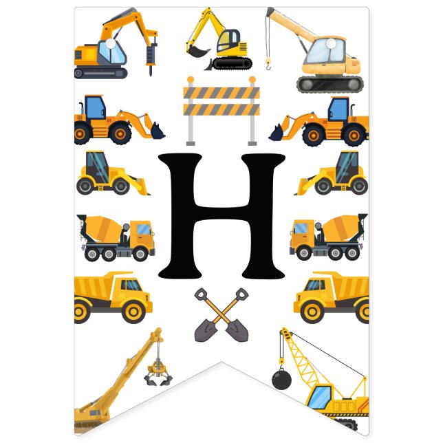 Modern Construction Simple Kid's Birthday Wimpelkette (Erste Fahne)