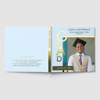 Modern Cool Blue Graduation Photo Gold Gästebuch