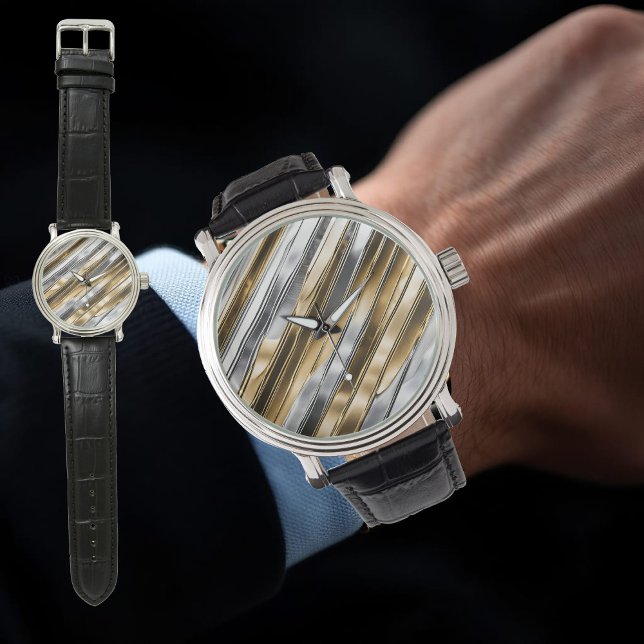 Modern, cool, chic, silber-gold gestreiftes Muster Armbanduhr (Von Creator hochgeladen)