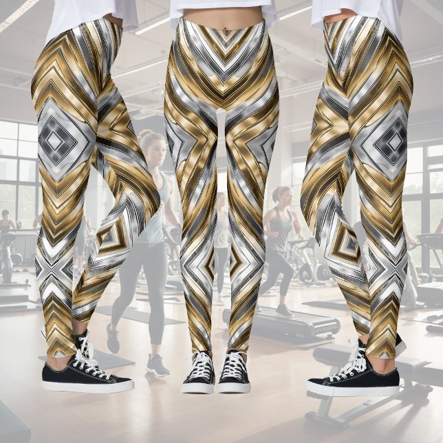 Modern, cool, chic, silber-gold gestreiftes Muster Leggings (Von Creator hochgeladen)