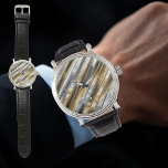 Modern, cool, chic, silver and gold stripe pattern armbanduhr<br><div class="desc">Modern, cool, chic striped pattern in silver, gold, and black. This watch is a great gift for him!</div>