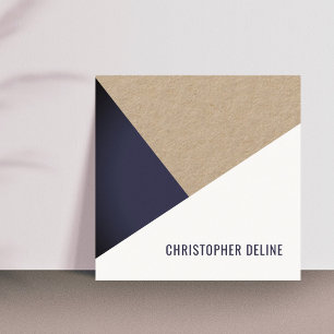 Modern Coole Kraft Paper Blue White Geometrie Quadratische Visitenkarte