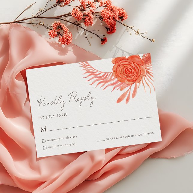 Modern Coral Floral  Wedding RSVP Card (Von Creator hochgeladen)