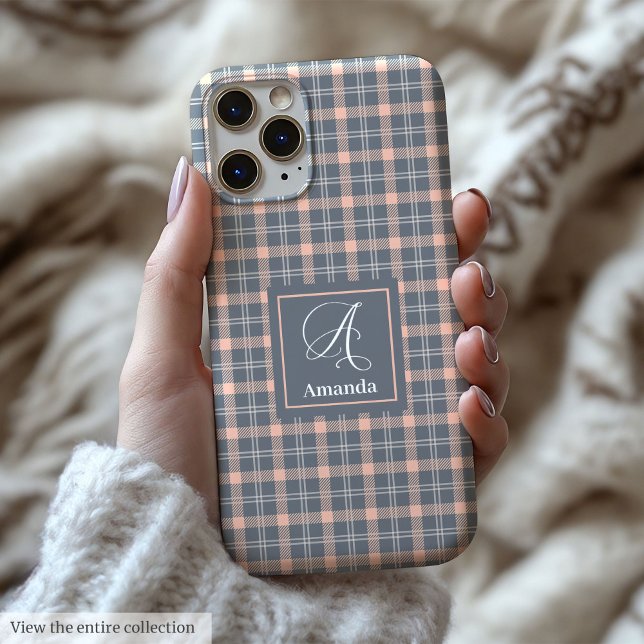 Modern Coral Grey iPhone Case Chic Name Organizer (Modern Coral Grey iPhone Case Chic Name Organizer)