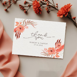 Modern Coral Orange Floral Terracotta Wedding Dankeskarte