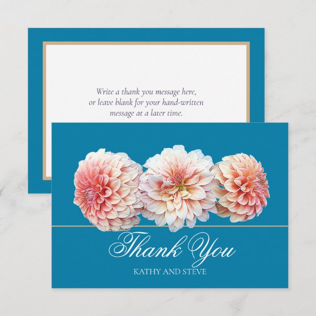 Modern Coral Pink Dahlia Bridal Shower Thank You Dankeskarte (Vorne/Hinten)