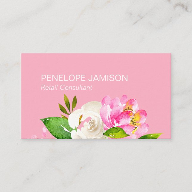 Modern Coral Pink Floral  Telefonnummerkarte (Vorderseite)