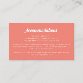 Modern Coral Pink Hochzeitsunterkünfte Details Begleitkarte