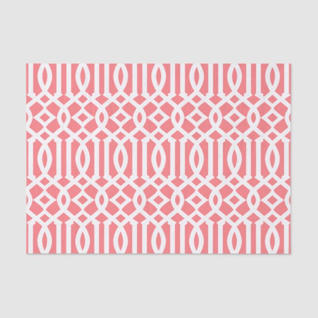 Modern Coral Pink marokkanische Trellis Muster Seidenpapier (Vorderseite)