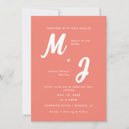 Modern Coral Pink Monogram All-in-One Wedding Einladung