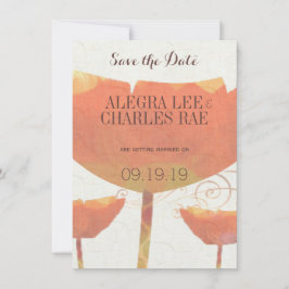 Modern Coral Poppy Wedding Save the Date Einladung