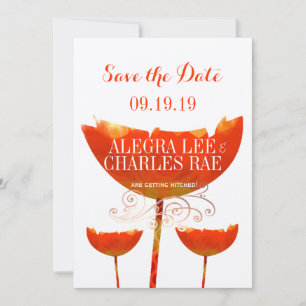 Modern Coral Poppy Wedding Save the Date Einladung