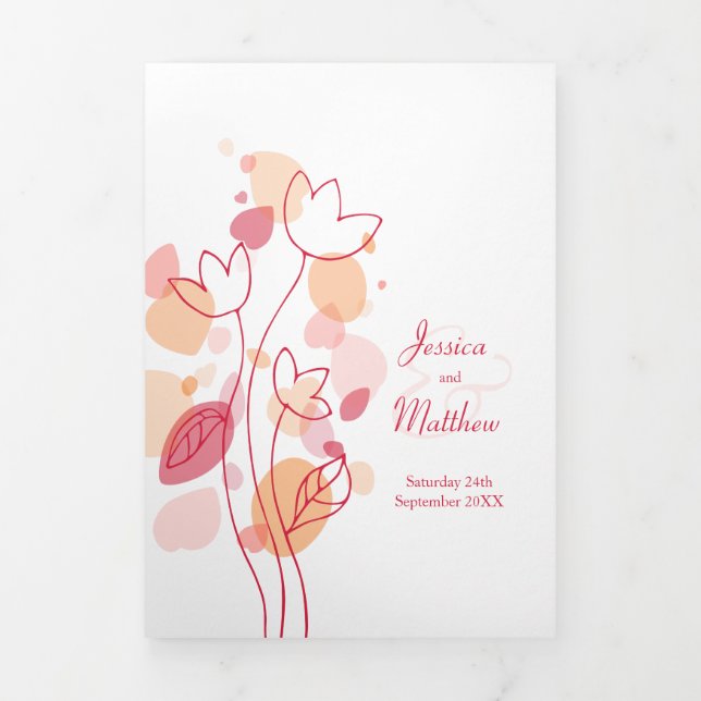 Modern Coral Red Konfetti Blume Blütenblätter Hoch Dreifach-gefaltete Programmkarte (Cover)