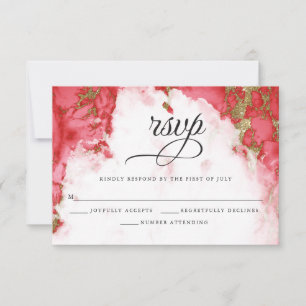 Modern Coral Watercolor Geode BarefootBride™ RSVP Karte