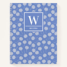 Modern Cornflower Blue Dandelion Monogram Rezept Notizbuch