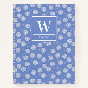 Modern Cornflower Blue Dandelion Monogram Rezept Notizbuch