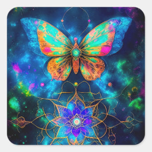 Modern Cosmic Butterfly Quadratischer Aufkleber