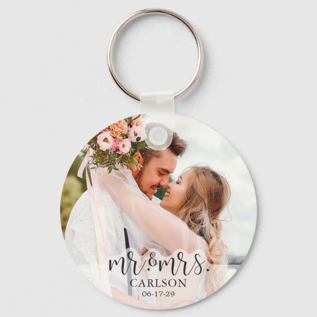 Modern Couple Foto Mr. and Mrs. Schlüsselanhänger (Vorderseite)