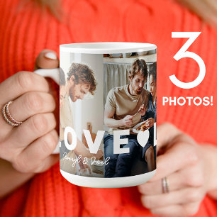 Modern Couple Liebe 3 Foto Collage Personalisiert Kaffeetasse