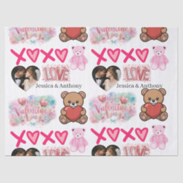 Modern Couple Name and Photo Valentines Day Seidenpapier