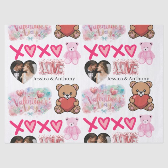 Modern Couple Name and Photo Valentines Day  Seidenpapier (Vorderseite)