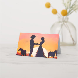 Modern Cowboy and Bride Western Style Wedding Platzkarte