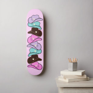 Modern Cowboy Hat Stack Pink Skateboard