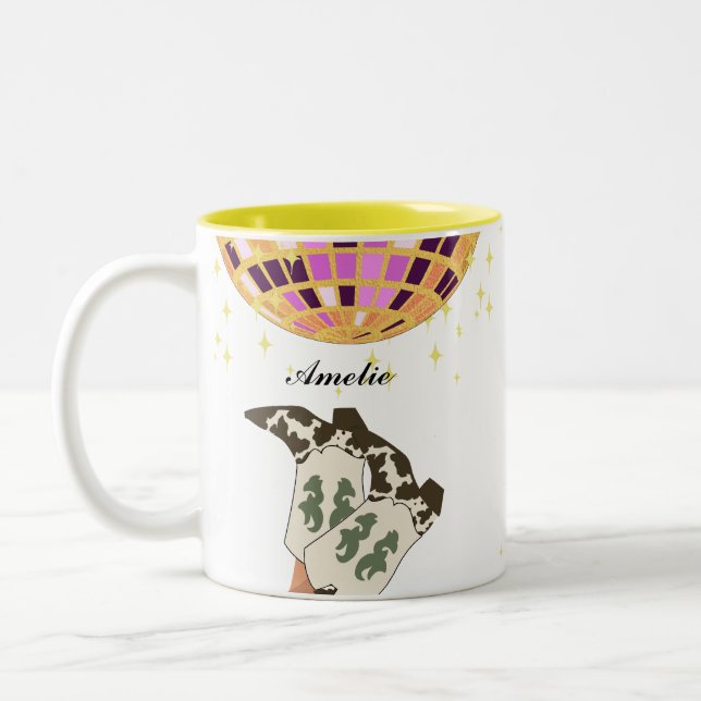 Modern Cowgirl Legs Cowboy Disco Ball Zweifarbige Tasse (Links)