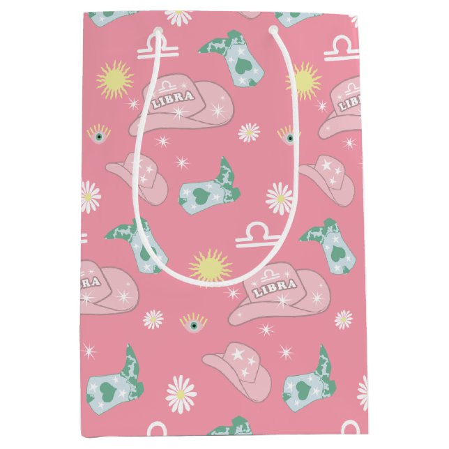 Modern Cowgirl Libra Zodiac Muster Boho Pink Mittlere Geschenktüte (Vorderseite)