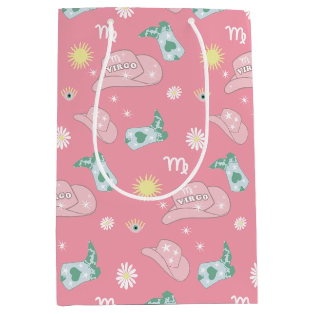 Modern Cowgirl Virgo Zodiac Muster Pink Mittlere Geschenktüte (Vorderseite)
