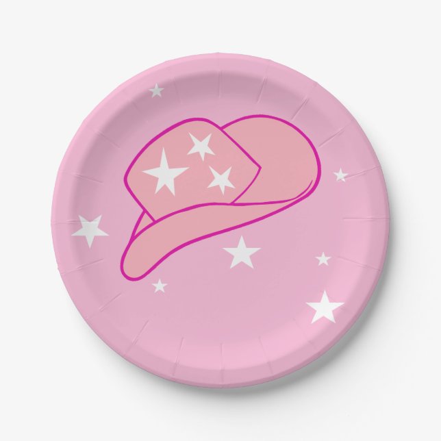 Modern Cowgirl Western Hat Pink Birthday Pappteller (Vorderseite)