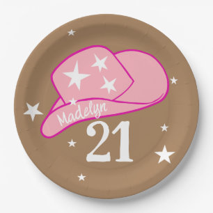Modern Cowgirl Western Hat Pink Girl 21. Geburtsta Pappteller