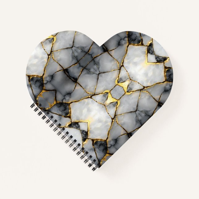 Modern Cracked Gold White & black marble Notizbuch (Vorderseite)