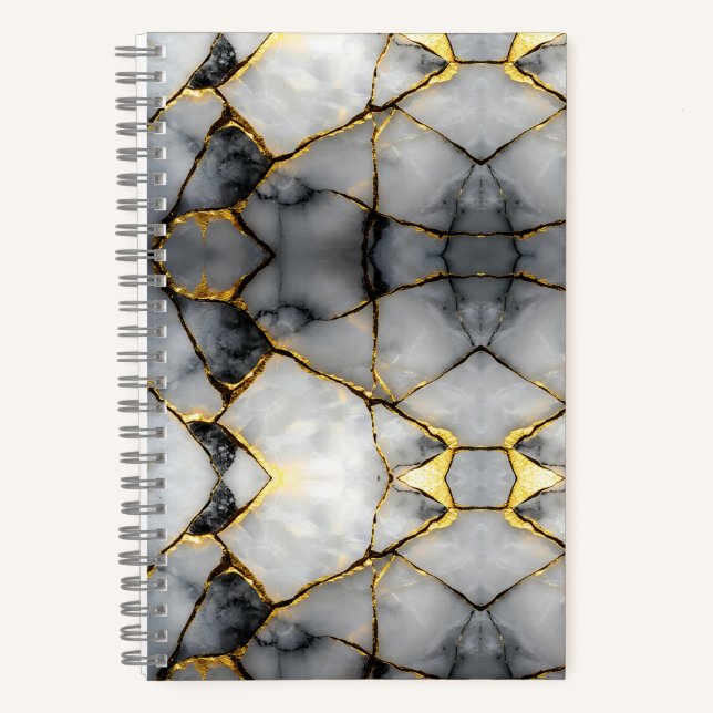 Modern Cracked Gold White & black marble Notizbuch (Vorderseite)